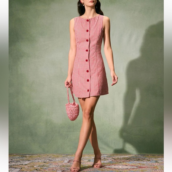Rihoas Red Boat Neck Plaid Mini Dress - Picture 3 of 8